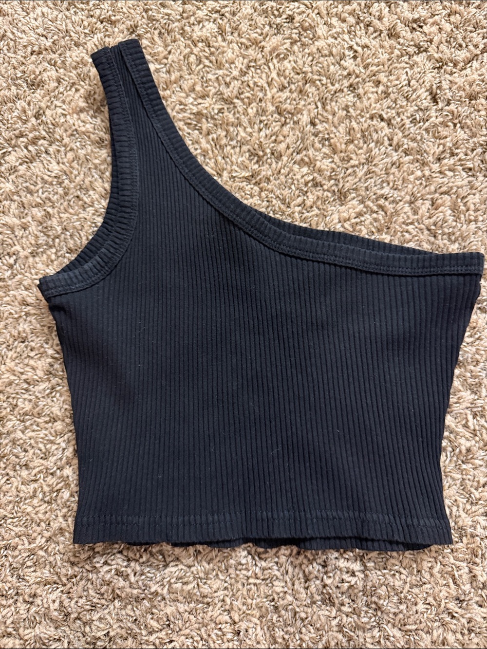 SHEIN Black One-Shoulder Ribbed Cropped Tank